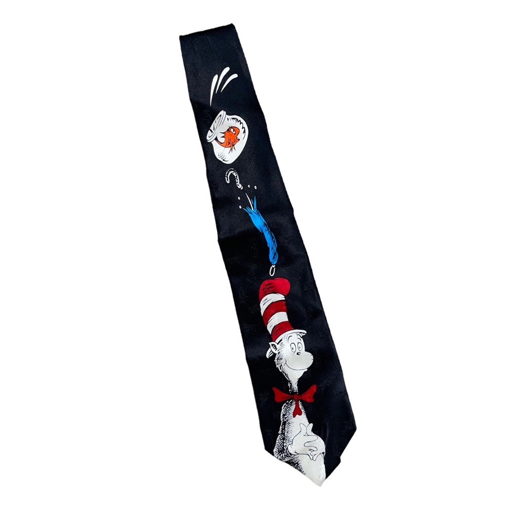 Dr. Seuss Vintage Necktie Cat‎ in the Hat Black Multicolour Silk Tie